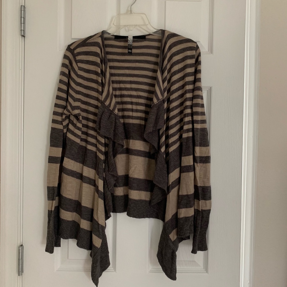 Gray and tan striped cardigan